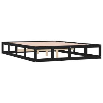 Stylish Black Bed Frame 140x200 cm - Solid Pine Wood