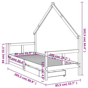 Kids Bed Frame with Drawers - Solid Pine 80x200 cm | HipoMarket