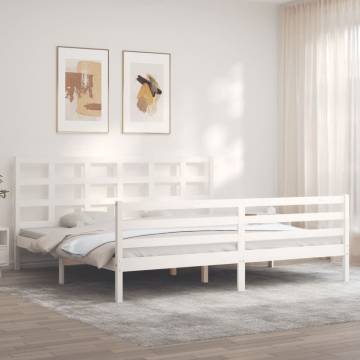 White Super King Bed Frame with Headboard - Solid Wood