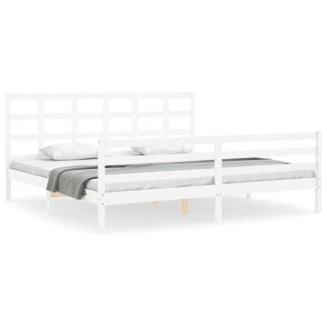 White Super King Bed Frame with Headboard - Solid Wood