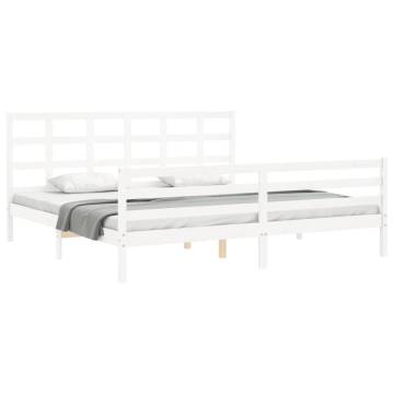 White Super King Bed Frame with Headboard - Solid Wood