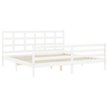 White Super King Bed Frame with Headboard - Solid Wood