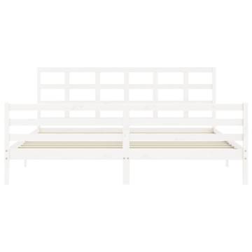 White Super King Bed Frame with Headboard - Solid Wood