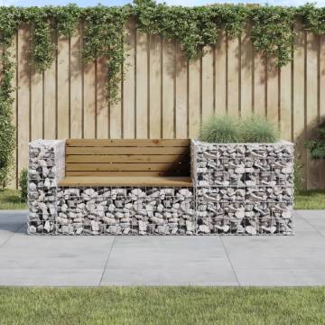 Garden Bench with Gabion Basket - Durable Pinewood Design