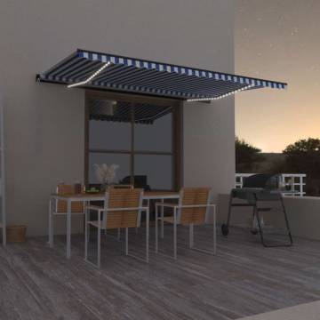 Manual Retractable Awning with LED - Blue & White 500x300 cm