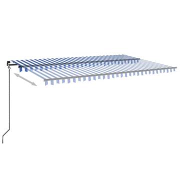 Manual Retractable Awning with LED - Blue & White 500x300 cm