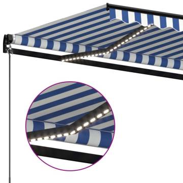 Manual Retractable Awning with LED - Blue & White 500x300 cm