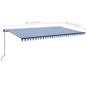 Manual Retractable Awning with LED - Blue & White 500x300 cm