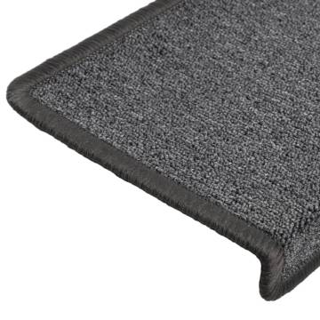 15 Pcs Dark Grey Carpet Stair Treads - Non-Slip & Washable