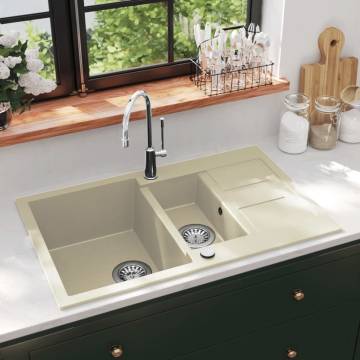 Granite Kitchen Sink Double Basins Beige - Durable & Stylish