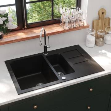 Granite Kitchen Sink Double Basins Black - Durable & Stylish