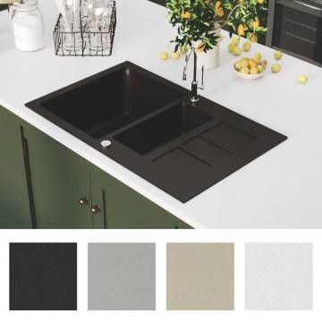 Granite Kitchen Sink Double Basins Black - Durable & Stylish