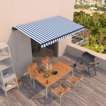 Manual Retractable Awning 400x350cm Blue & White - Hipo Market