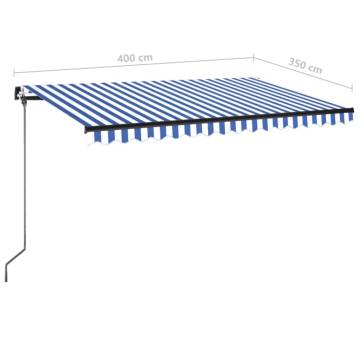 Manual Retractable Awning 400x350cm Blue & White - Hipo Market