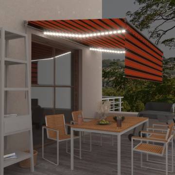 Manual Retractable Awning 4x3m with LED - Orange & Brown