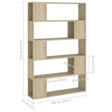 Stylish Book Cabinet Room Divider - Sonoma Oak 100x24x155 cm