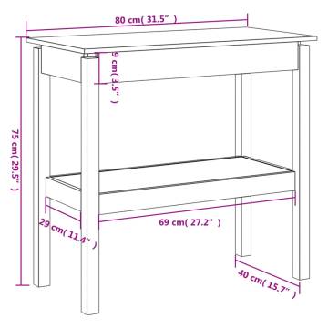 Elegant Black Console Table - Solid Pine Wood 80x40x75 cm