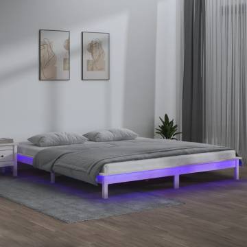 LED Bed Frame White 160x200 cm - Solid Wood Elegance