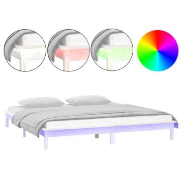 LED Bed Frame White 160x200 cm - Solid Wood Elegance