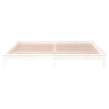 LED Bed Frame White 160x200 cm - Solid Wood Elegance