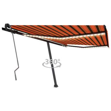 Manual Retractable Awning with LED 400x350 cm - Orange & Brown