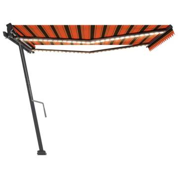 Manual Retractable Awning with LED 400x350 cm - Orange & Brown