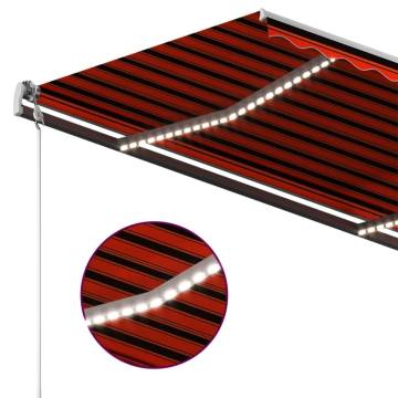 Manual Retractable Awning with LED 400x350 cm - Orange & Brown