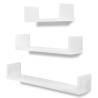 3 White MDF U-shaped Floating Wall Shelves - Stylish Storage