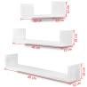 3 White MDF U-shaped Floating Wall Shelves - Stylish Storage