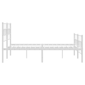 Elegant White Metal Bed Frame with Headboard & Footboard - King Size