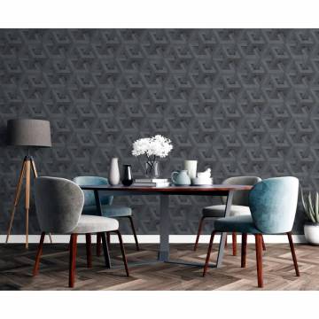 DUTCH WALLCOVERINGS Onyx Anthracite & Gold Wallpaper