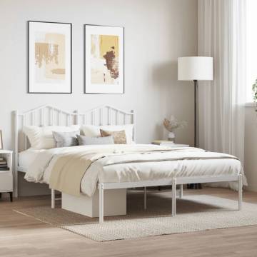 Elegant White Metal Bed Frame with Headboard - 140x190 cm