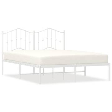 Elegant White Metal Bed Frame with Headboard - 140x190 cm