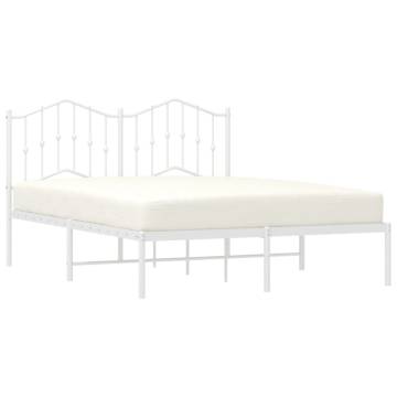 Elegant White Metal Bed Frame with Headboard - 140x190 cm