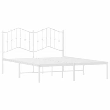 Elegant White Metal Bed Frame with Headboard - 140x190 cm