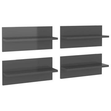 High Gloss Grey Wall Shelves - 4 pcs | Stylish Storage Solution