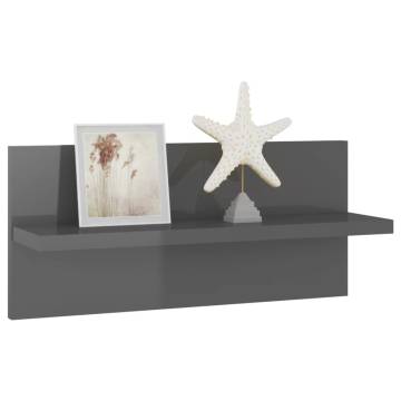 High Gloss Grey Wall Shelves - 4 pcs | Stylish Storage Solution