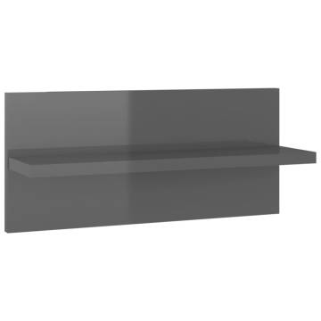 High Gloss Grey Wall Shelves - 4 pcs | Stylish Storage Solution