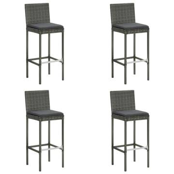 Garden Bar Stools with Cushions - 4 pcs Grey Poly Rattan