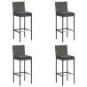 Garden Bar Stools with Cushions - 4 pcs Grey Poly Rattan