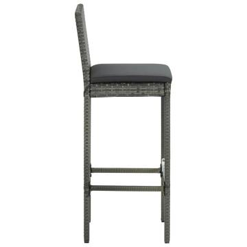 Garden Bar Stools with Cushions - 4 pcs Grey Poly Rattan