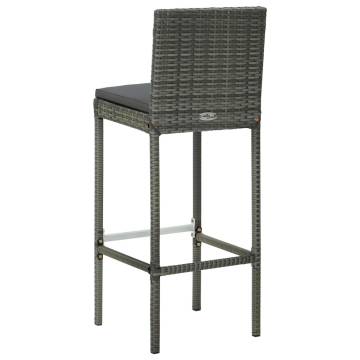 Garden Bar Stools with Cushions - 4 pcs Grey Poly Rattan