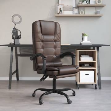 Massage Reclining Office Chair - Brown Faux Leather | HipoMarket