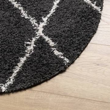 Shaggy Rug High Pile Black and Cream Ø 280 cm | Hipomarket