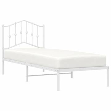 Elegant White Metal Bed Frame with Headboard - 90x200 cm