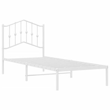 Elegant White Metal Bed Frame with Headboard - 90x200 cm