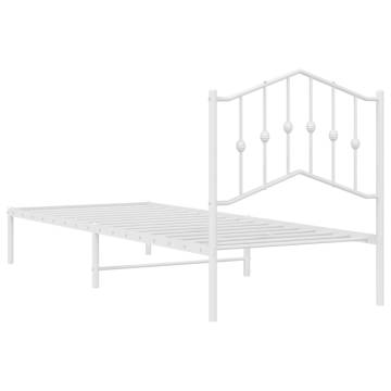 Elegant White Metal Bed Frame with Headboard - 90x200 cm