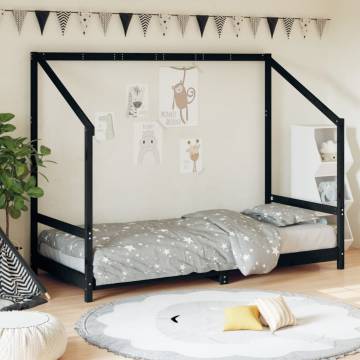 Kids Bed Frame Black 90x200 cm | Solid Wood Pine Design