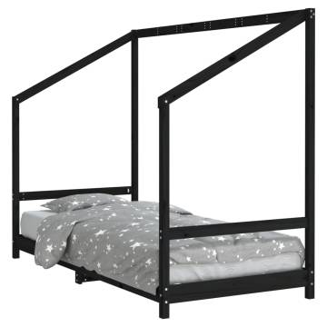 Kids Bed Frame Black 90x200 cm | Solid Wood Pine Design