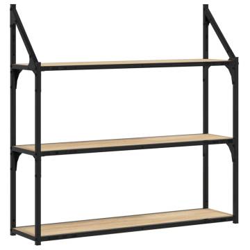 3-Tier Wall Shelf in Sonoma Oak | Space-Saving Design